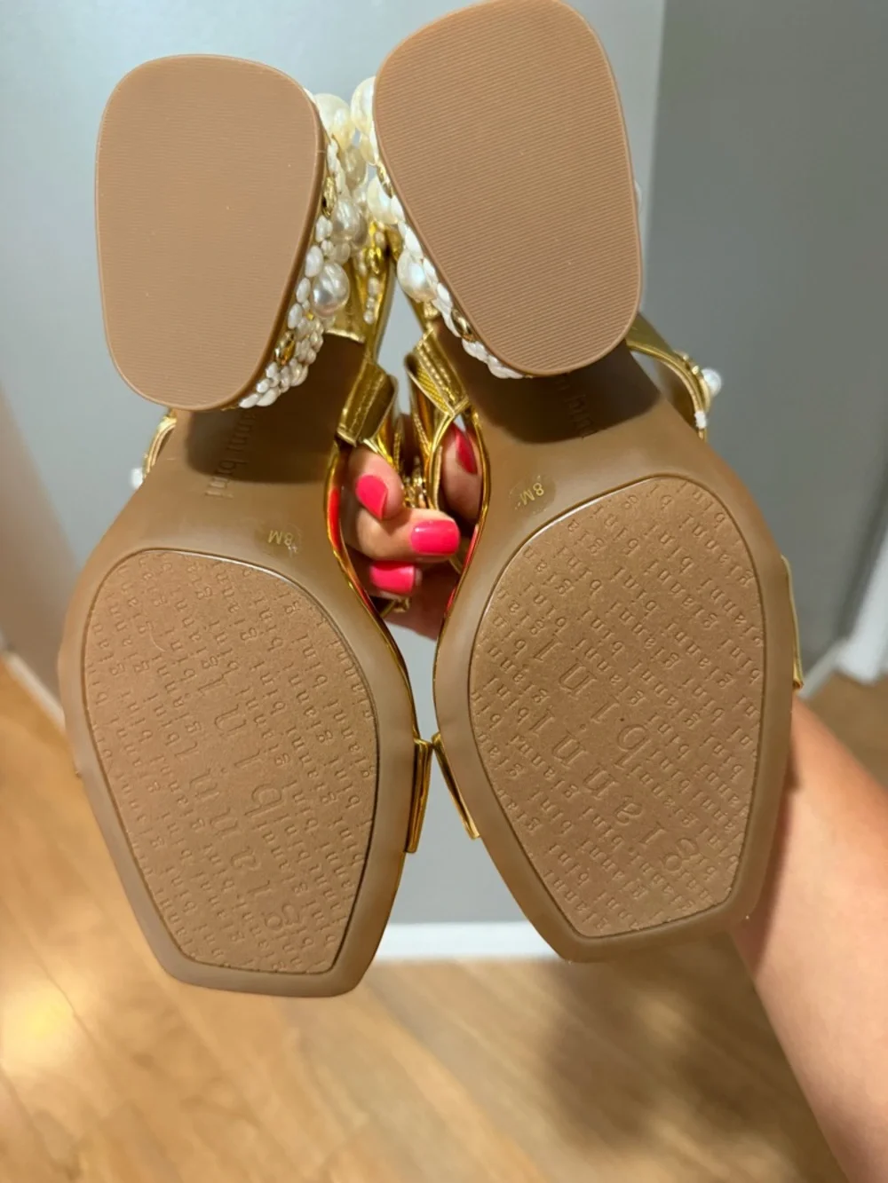 Gianni Bini Gold Pearl Ornament Slide Sandals - Picture 10 of 10